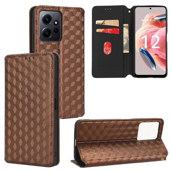 Funda de cuero plegable con textura de cuadrícula cúbica para teléfono, For Redmi Note 13 Pro 5G, For Redmi K70 / K70 Pro, For Redmi 12 4G, For Redmi Note 12S 4G Global, For Redmi Note 12 4G Global, For Redmi Note 12 Turbo 5G                           ...