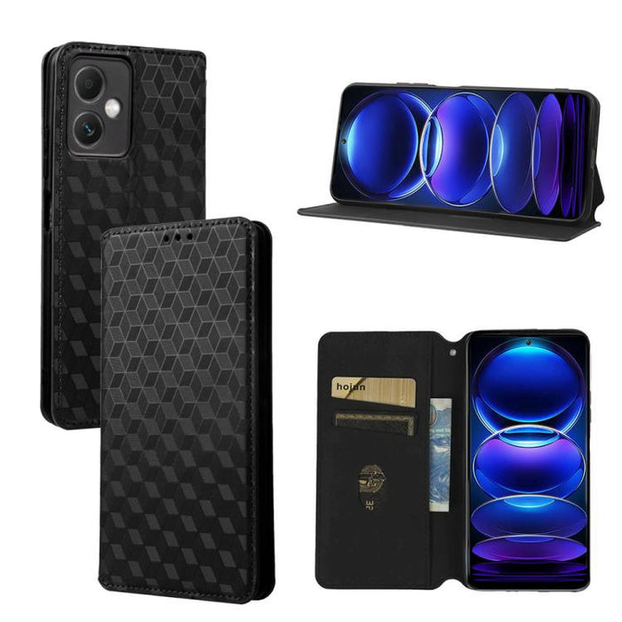Funda de cuero plegable con textura de cuadrícula cúbica para teléfono, For Redmi Note 13 Pro 5G, For Redmi K70 / K70 Pro, For Redmi 12 4G, For Redmi Note 12S 4G Global, For Redmi Note 12 4G Global, For Redmi Note 12 Turbo 5G                           ...