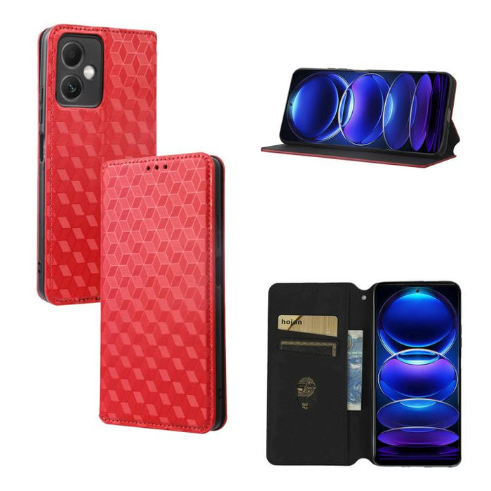 Funda de cuero plegable con textura de cuadrícula cúbica para teléfono, For Redmi Note 13 Pro 5G, For Redmi K70 / K70 Pro, For Redmi 12 4G, For Redmi Note 12S 4G Global, For Redmi Note 12 4G Global, For Redmi Note 12 Turbo 5G                           ...