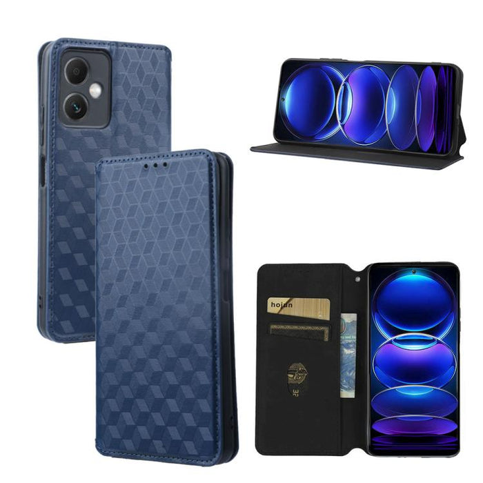 Funda de cuero plegable con textura de cuadrícula cúbica para teléfono, For Redmi Note 13 Pro 5G, For Redmi K70 / K70 Pro, For Redmi 12 4G, For Redmi Note 12S 4G Global, For Redmi Note 12 4G Global, For Redmi Note 12 Turbo 5G                           ...