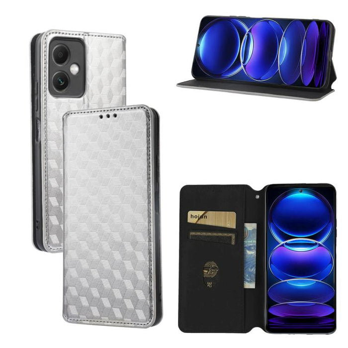 Funda de cuero plegable con textura de cuadrícula cúbica para teléfono, For Redmi Note 13 Pro 5G, For Redmi K70 / K70 Pro, For Redmi 12 4G, For Redmi Note 12S 4G Global, For Redmi Note 12 4G Global, For Redmi Note 12 Turbo 5G                           ...
