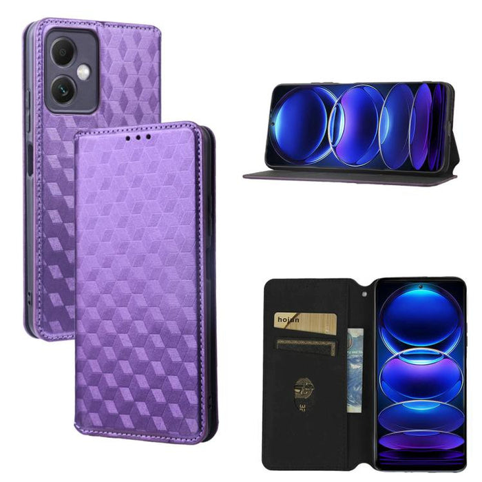 Funda de cuero plegable con textura de cuadrícula cúbica para teléfono, For Redmi Note 13 Pro 5G, For Redmi K70 / K70 Pro, For Redmi 12 4G, For Redmi Note 12S 4G Global, For Redmi Note 12 4G Global, For Redmi Note 12 Turbo 5G                           ...
