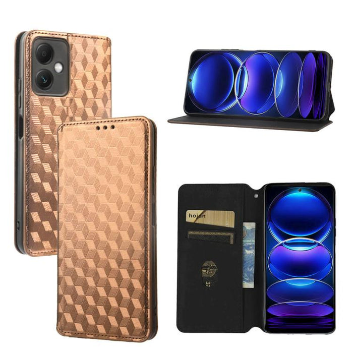 Funda de cuero plegable con textura de cuadrícula cúbica para teléfono, For Redmi Note 13 Pro 5G, For Redmi K70 / K70 Pro, For Redmi 12 4G, For Redmi Note 12S 4G Global, For Redmi Note 12 4G Global, For Redmi Note 12 Turbo 5G                           ...