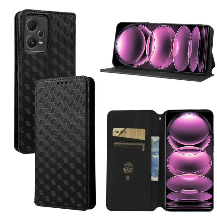 Funda de cuero plegable con textura de cuadrícula cúbica para teléfono, For Redmi Note 13 Pro 5G, For Redmi K70 / K70 Pro, For Redmi 12 4G, For Redmi Note 12S 4G Global, For Redmi Note 12 4G Global, For Redmi Note 12 Turbo 5G                           ...
