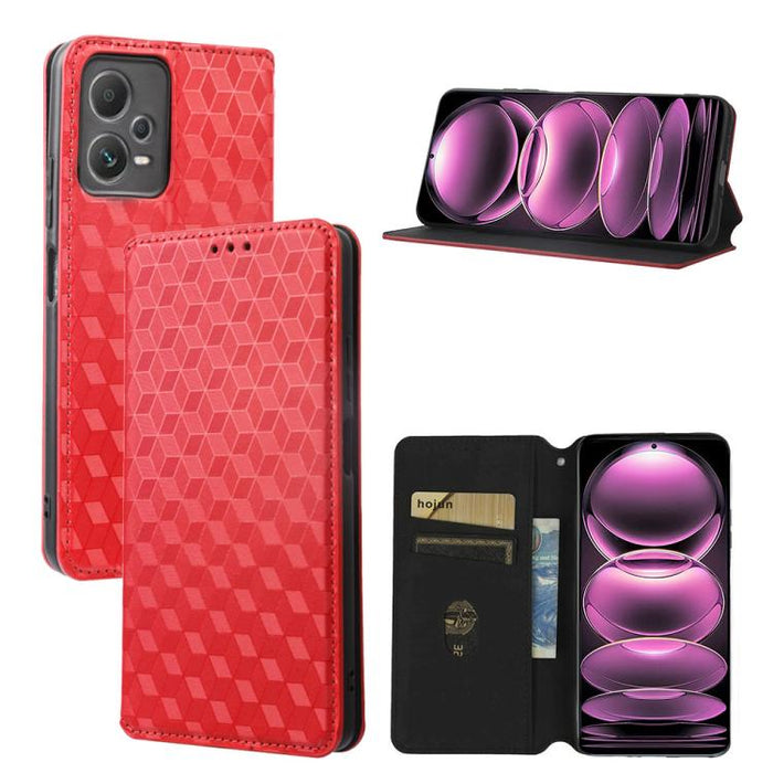 Funda de cuero plegable con textura de cuadrícula cúbica para teléfono, For Redmi Note 13 Pro 5G, For Redmi K70 / K70 Pro, For Redmi 12 4G, For Redmi Note 12S 4G Global, For Redmi Note 12 4G Global, For Redmi Note 12 Turbo 5G                           ...
