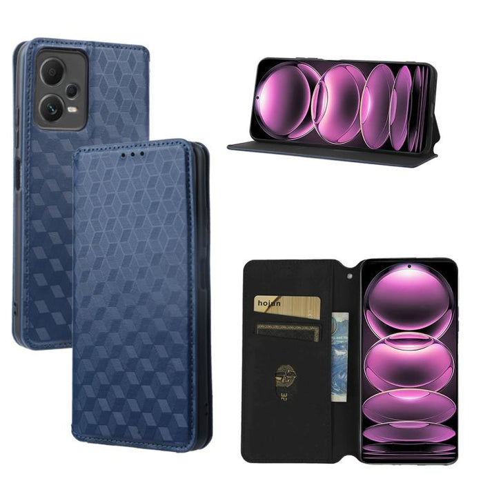 Funda de cuero plegable con textura de cuadrícula cúbica para teléfono, For Redmi Note 13 Pro 5G, For Redmi K70 / K70 Pro, For Redmi 12 4G, For Redmi Note 12S 4G Global, For Redmi Note 12 4G Global, For Redmi Note 12 Turbo 5G                           ...
