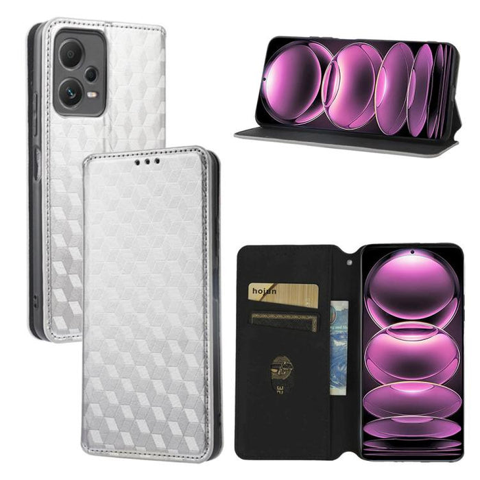 Funda de cuero plegable con textura de cuadrícula cúbica para teléfono, For Redmi Note 13 Pro 5G, For Redmi K70 / K70 Pro, For Redmi 12 4G, For Redmi Note 12S 4G Global, For Redmi Note 12 4G Global, For Redmi Note 12 Turbo 5G                           ...