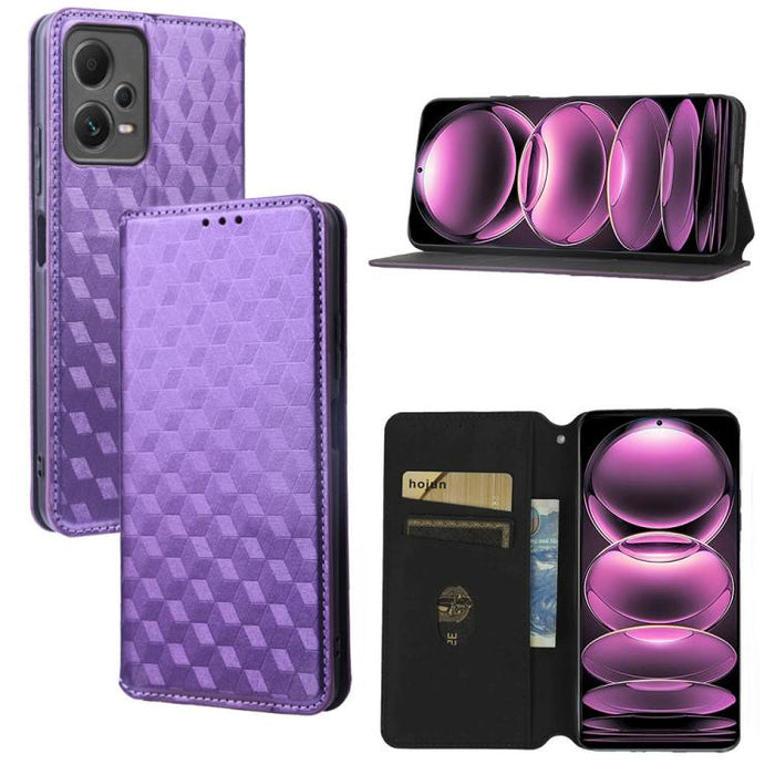 Funda de cuero plegable con textura de cuadrícula cúbica para teléfono, For Redmi Note 13 Pro 5G, For Redmi K70 / K70 Pro, For Redmi 12 4G, For Redmi Note 12S 4G Global, For Redmi Note 12 4G Global, For Redmi Note 12 Turbo 5G                           ...