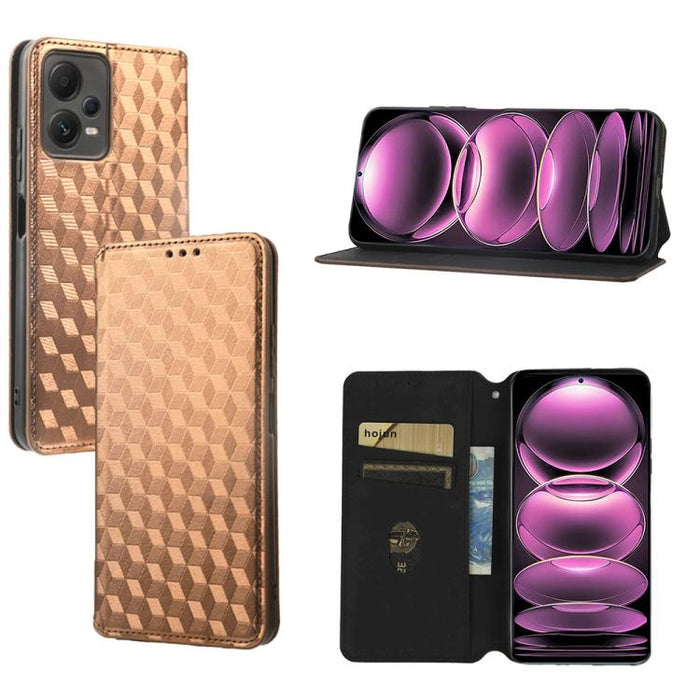 Funda de cuero plegable con textura de cuadrícula cúbica para teléfono, For Redmi Note 13 Pro 5G, For Redmi K70 / K70 Pro, For Redmi 12 4G, For Redmi Note 12S 4G Global, For Redmi Note 12 4G Global, For Redmi Note 12 Turbo 5G                           ...