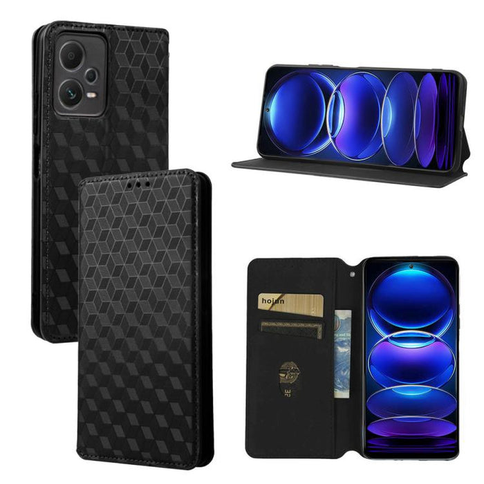 Funda de cuero plegable con textura de cuadrícula cúbica para teléfono, For Redmi Note 13 Pro 5G, For Redmi K70 / K70 Pro, For Redmi 12 4G, For Redmi Note 12S 4G Global, For Redmi Note 12 4G Global, For Redmi Note 12 Turbo 5G                           ...
