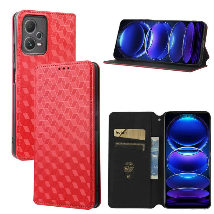 Funda de cuero plegable con textura de cuadrícula cúbica para teléfono, For Redmi Note 13 Pro 5G, For Redmi K70 / K70 Pro, For Redmi 12 4G, For Redmi Note 12S 4G Global, For Redmi Note 12 4G Global, For Redmi Note 12 Turbo 5G                           ...