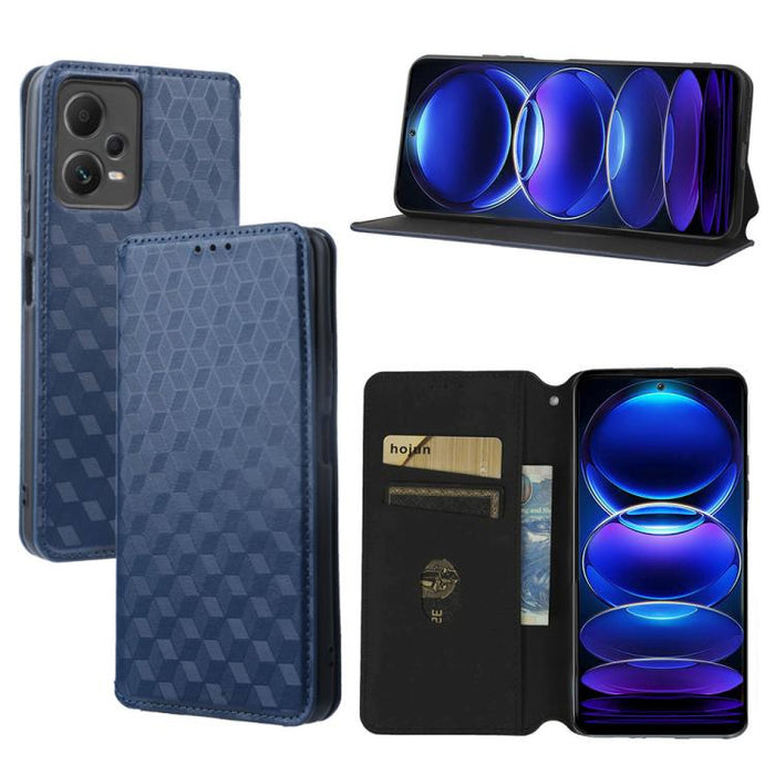 Funda de cuero plegable con textura de cuadrícula cúbica para teléfono, For Redmi Note 13 Pro 5G, For Redmi K70 / K70 Pro, For Redmi 12 4G, For Redmi Note 12S 4G Global, For Redmi Note 12 4G Global, For Redmi Note 12 Turbo 5G                           ...