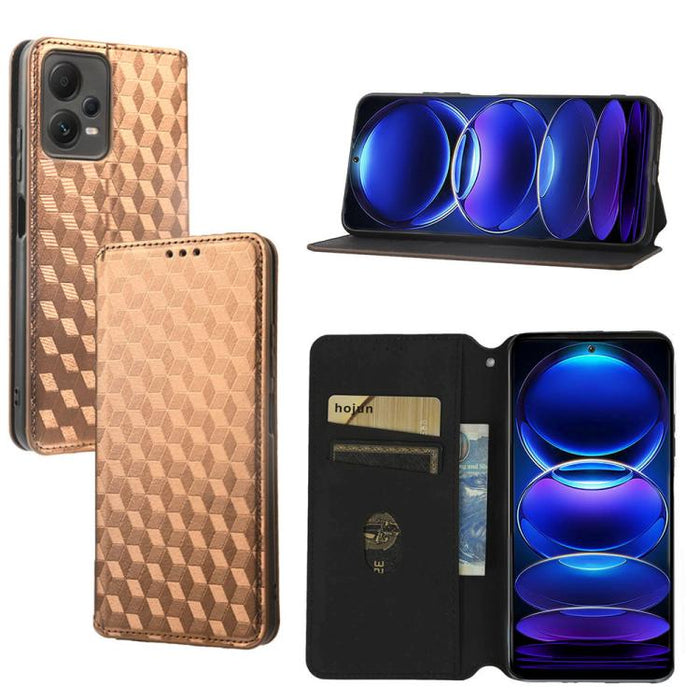 Funda de cuero plegable con textura de cuadrícula cúbica para teléfono, For Redmi Note 13 Pro 5G, For Redmi K70 / K70 Pro, For Redmi 12 4G, For Redmi Note 12S 4G Global, For Redmi Note 12 4G Global, For Redmi Note 12 Turbo 5G                           ...