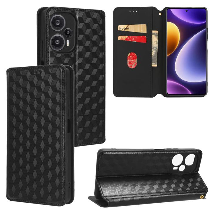 Funda de cuero plegable con textura de cuadrícula cúbica para teléfono, For Redmi Note 13 Pro 5G, For Redmi K70 / K70 Pro, For Redmi 12 4G, For Redmi Note 12S 4G Global, For Redmi Note 12 4G Global, For Redmi Note 12 Turbo 5G                           ...