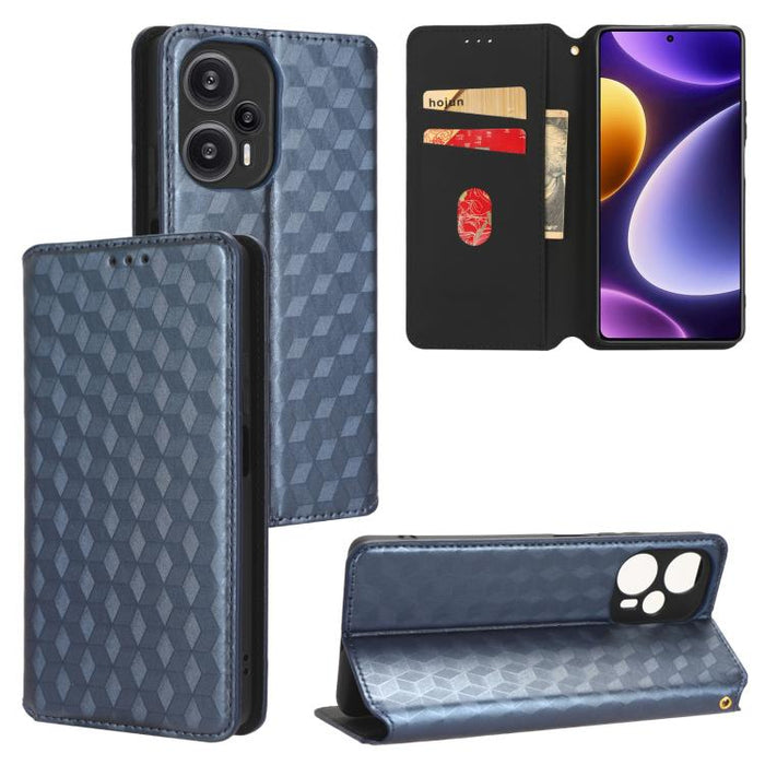 Funda de cuero plegable con textura de cuadrícula cúbica para teléfono, For Redmi Note 13 Pro 5G, For Redmi K70 / K70 Pro, For Redmi 12 4G, For Redmi Note 12S 4G Global, For Redmi Note 12 4G Global, For Redmi Note 12 Turbo 5G                           ...