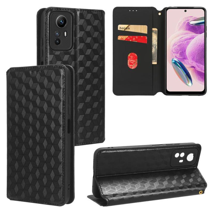Funda de cuero plegable con textura de cuadrícula cúbica para teléfono, For Redmi Note 13 Pro 5G, For Redmi K70 / K70 Pro, For Redmi 12 4G, For Redmi Note 12S 4G Global, For Redmi Note 12 4G Global, For Redmi Note 12 Turbo 5G                           ...