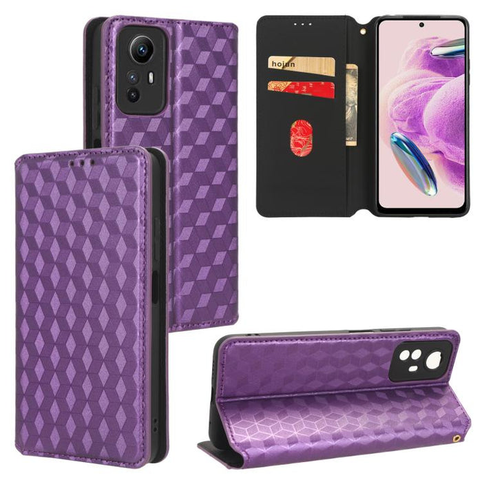 Funda de cuero plegable con textura de cuadrícula cúbica para teléfono, For Redmi Note 13 Pro 5G, For Redmi K70 / K70 Pro, For Redmi 12 4G, For Redmi Note 12S 4G Global, For Redmi Note 12 4G Global, For Redmi Note 12 Turbo 5G                           ...