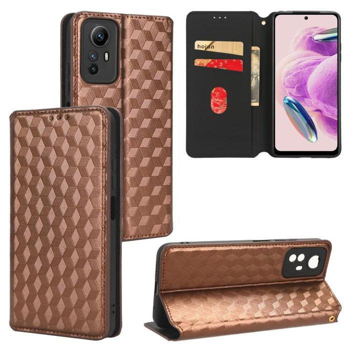 Funda de cuero plegable con textura de cuadrícula cúbica para teléfono, For Redmi Note 13 Pro 5G, For Redmi K70 / K70 Pro, For Redmi 12 4G, For Redmi Note 12S 4G Global, For Redmi Note 12 4G Global, For Redmi Note 12 Turbo 5G                           ...