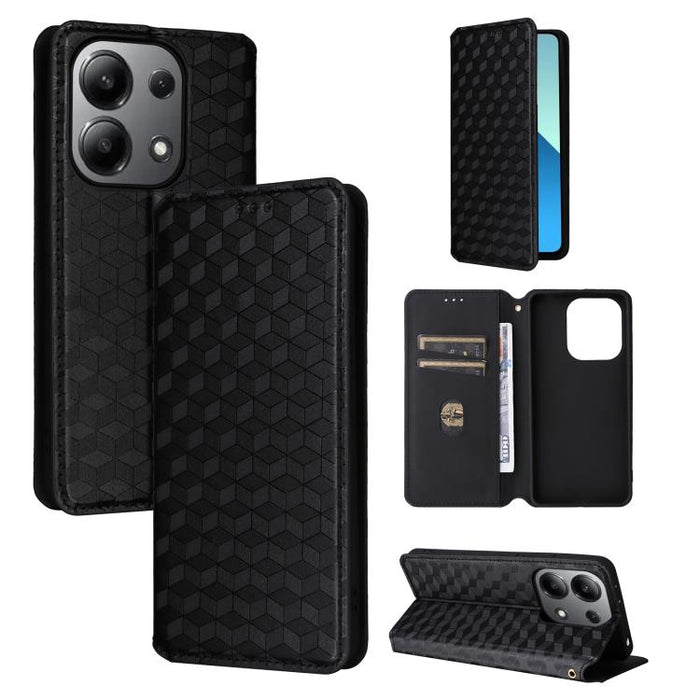 Funda de cuero plegable con textura de cuadrícula cúbica para teléfono, For Redmi Note 13 Pro 5G, For Redmi K70 / K70 Pro, For Redmi 12 4G, For Redmi Note 12S 4G Global, For Redmi Note 12 4G Global, For Redmi Note 12 Turbo 5G                           ...