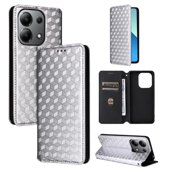 Funda de cuero plegable con textura de cuadrícula cúbica para teléfono, For Redmi Note 13 Pro 5G, For Redmi K70 / K70 Pro, For Redmi 12 4G, For Redmi Note 12S 4G Global, For Redmi Note 12 4G Global, For Redmi Note 12 Turbo 5G                           ...