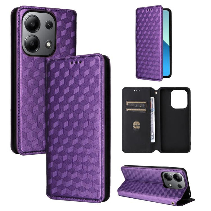 Funda de cuero plegable con textura de cuadrícula cúbica para teléfono, For Redmi Note 13 Pro 5G, For Redmi K70 / K70 Pro, For Redmi 12 4G, For Redmi Note 12S 4G Global, For Redmi Note 12 4G Global, For Redmi Note 12 Turbo 5G                           ...