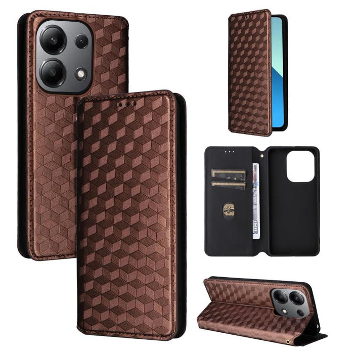 Funda de cuero plegable con textura de cuadrícula cúbica para teléfono, For Redmi Note 13 Pro 5G, For Redmi K70 / K70 Pro, For Redmi 12 4G, For Redmi Note 12S 4G Global, For Redmi Note 12 4G Global, For Redmi Note 12 Turbo 5G                           ...