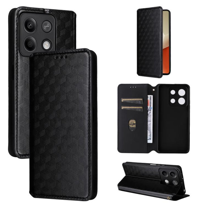 Funda de cuero plegable con textura de cuadrícula cúbica para teléfono, For Redmi Note 13 Pro 5G, For Redmi K70 / K70 Pro, For Redmi 12 4G, For Redmi Note 12S 4G Global, For Redmi Note 12 4G Global, For Redmi Note 12 Turbo 5G                           ...