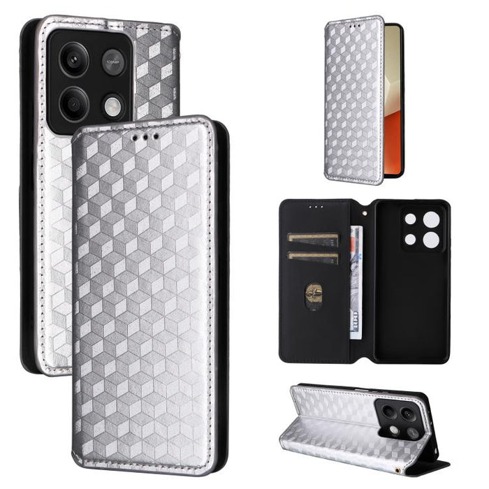 Funda de cuero plegable con textura de cuadrícula cúbica para teléfono, For Redmi Note 13 Pro 5G, For Redmi K70 / K70 Pro, For Redmi 12 4G, For Redmi Note 12S 4G Global, For Redmi Note 12 4G Global, For Redmi Note 12 Turbo 5G                           ...