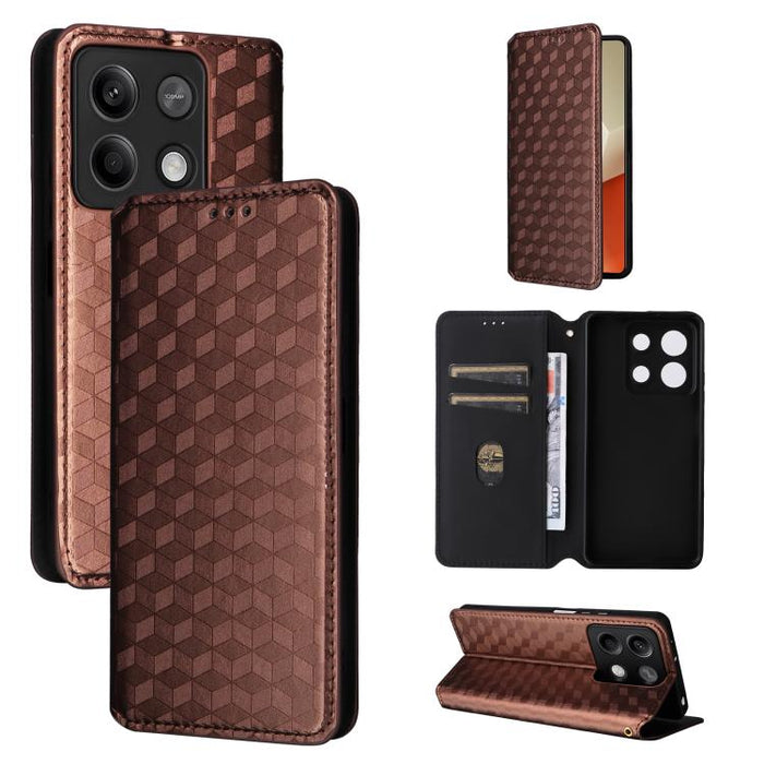 Funda de cuero plegable con textura de cuadrícula cúbica para teléfono, For Redmi Note 13 Pro 5G, For Redmi K70 / K70 Pro, For Redmi 12 4G, For Redmi Note 12S 4G Global, For Redmi Note 12 4G Global, For Redmi Note 12 Turbo 5G                           ...