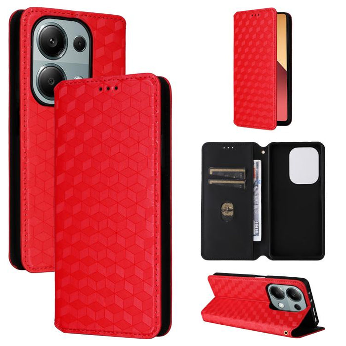 Funda de cuero plegable con textura de cuadrícula cúbica para teléfono, For Redmi K80 / K80 Pro, For Redmi Note 14 Pro 4G Global, For Redmi Note 14 4G 163.25mm, For Redmi Note 14 Pro+ 5G, For Redmi 14C 4G, For Redmi K70 Ultra                           ...