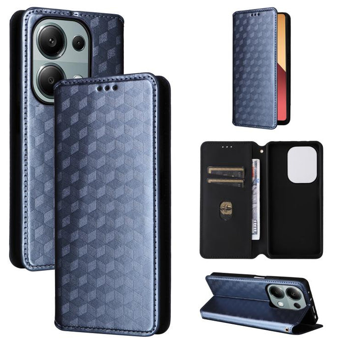 Funda de cuero plegable con textura de cuadrícula cúbica para teléfono, For Redmi K80 / K80 Pro, For Redmi Note 14 Pro 4G Global, For Redmi Note 14 4G 163.25mm, For Redmi Note 14 Pro+ 5G, For Redmi 14C 4G, For Redmi K70 Ultra                           ...