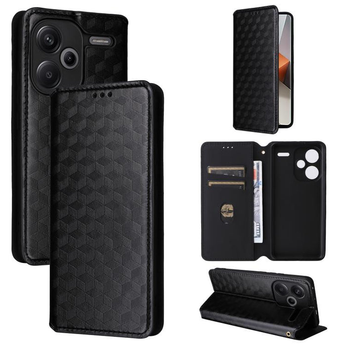 Funda de cuero plegable con textura de cuadrícula cúbica para teléfono, For Redmi Note 13 Pro 5G, For Redmi K70 / K70 Pro, For Redmi 12 4G, For Redmi Note 12S 4G Global, For Redmi Note 12 4G Global, For Redmi Note 12 Turbo 5G                           ...