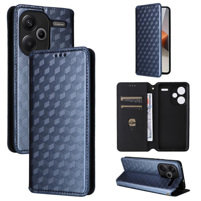 Funda de cuero plegable con textura de cuadrícula cúbica para teléfono, For Redmi Note 13 Pro 5G, For Redmi K70 / K70 Pro, For Redmi 12 4G, For Redmi Note 12S 4G Global, For Redmi Note 12 4G Global, For Redmi Note 12 Turbo 5G                           ...