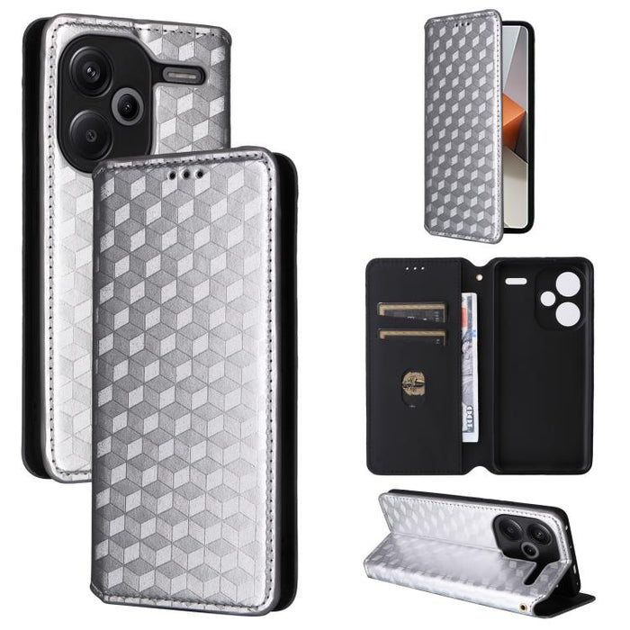 Funda de cuero plegable con textura de cuadrícula cúbica para teléfono, For Redmi Note 13 Pro 5G, For Redmi K70 / K70 Pro, For Redmi 12 4G, For Redmi Note 12S 4G Global, For Redmi Note 12 4G Global, For Redmi Note 12 Turbo 5G                           ...