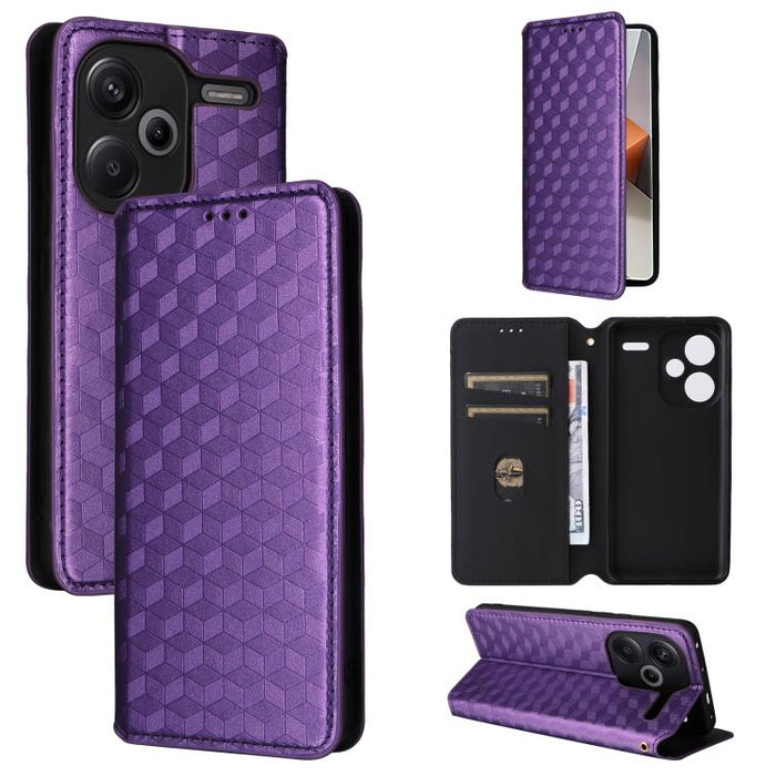 Funda de cuero plegable con textura de cuadrícula cúbica para teléfono, For Redmi Note 13 Pro 5G, For Redmi K70 / K70 Pro, For Redmi 12 4G, For Redmi Note 12S 4G Global, For Redmi Note 12 4G Global, For Redmi Note 12 Turbo 5G                           ...