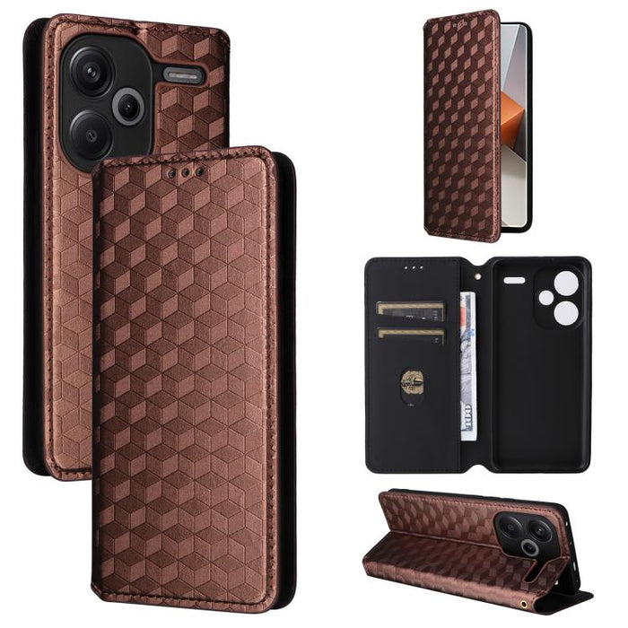 Funda de cuero plegable con textura de cuadrícula cúbica para teléfono, For Redmi Note 13 Pro 5G, For Redmi K70 / K70 Pro, For Redmi 12 4G, For Redmi Note 12S 4G Global, For Redmi Note 12 4G Global, For Redmi Note 12 Turbo 5G                           ...
