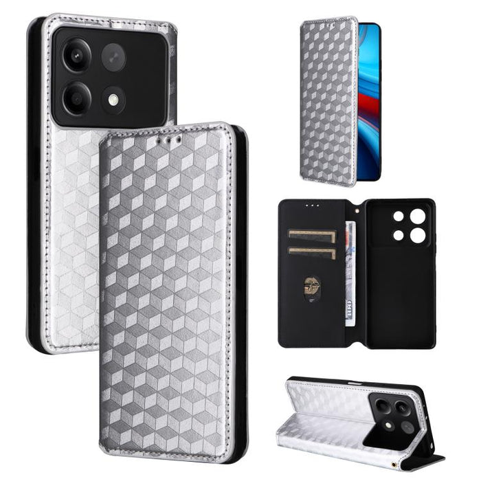 Funda de cuero plegable con textura de cuadrícula cúbica para teléfono, For Redmi Note 13 Pro 5G, For Redmi K70 / K70 Pro, For Redmi 12 4G, For Redmi Note 12S 4G Global, For Redmi Note 12 4G Global, For Redmi Note 12 Turbo 5G                           ...