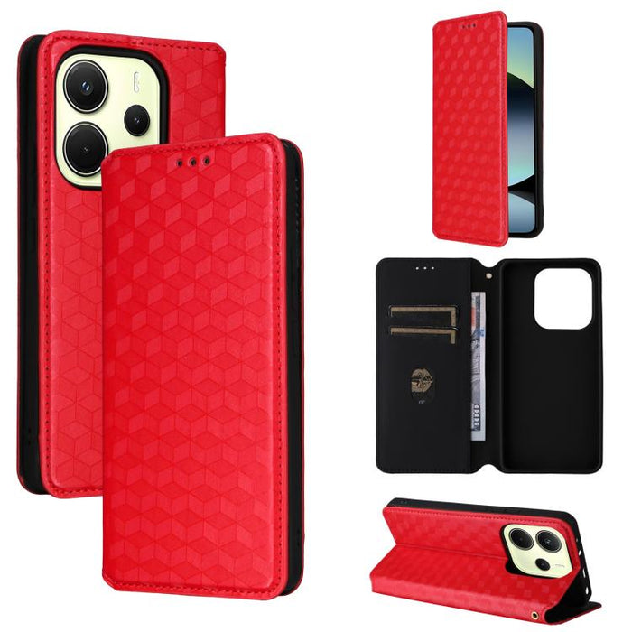 Funda de cuero plegable con textura de cuadrícula cúbica para teléfono, For Redmi K80 / K80 Pro, For Redmi Note 14 Pro 4G Global, For Redmi Note 14 4G 163.25mm, For Redmi Note 14 Pro+ 5G, For Redmi 14C 4G, For Redmi K70 Ultra                           ...