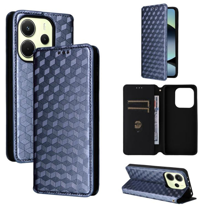 Funda de cuero plegable con textura de cuadrícula cúbica para teléfono, For Redmi K80 / K80 Pro, For Redmi Note 14 Pro 4G Global, For Redmi Note 14 4G 163.25mm, For Redmi Note 14 Pro+ 5G, For Redmi 14C 4G, For Redmi K70 Ultra                           ...