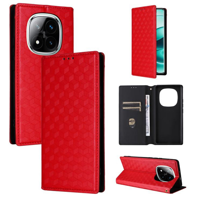 Funda de cuero plegable con textura de cuadrícula cúbica para teléfono, For Redmi K80 / K80 Pro, For Redmi Note 14 Pro 4G Global, For Redmi Note 14 4G 163.25mm, For Redmi Note 14 Pro+ 5G, For Redmi 14C 4G, For Redmi K70 Ultra                           ...