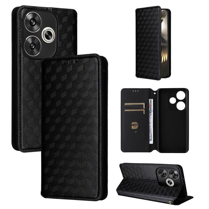 Funda de cuero plegable con textura de cuadrícula cúbica para teléfono, For Redmi K80 / K80 Pro, For Redmi Note 14 Pro 4G Global, For Redmi Note 14 4G 163.25mm, For Redmi Note 14 Pro+ 5G, For Redmi 14C 4G, For Redmi K70 Ultra                           ...