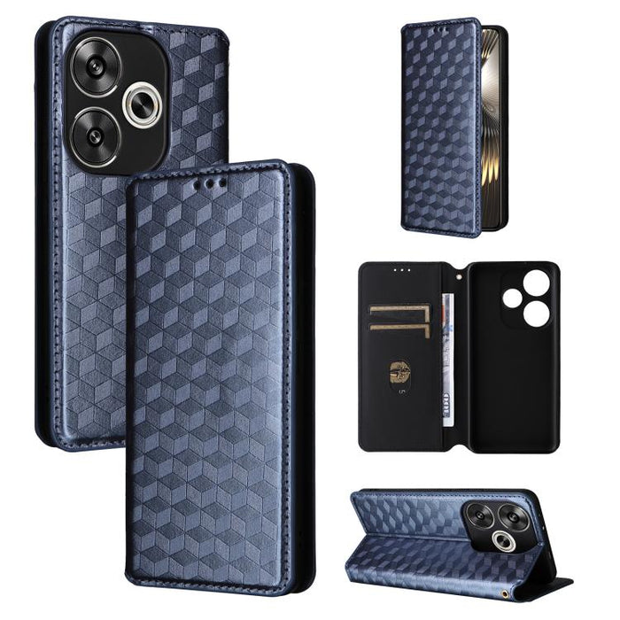 Funda de cuero plegable con textura de cuadrícula cúbica para teléfono, For Redmi K80 / K80 Pro, For Redmi Note 14 Pro 4G Global, For Redmi Note 14 4G 163.25mm, For Redmi Note 14 Pro+ 5G, For Redmi 14C 4G, For Redmi K70 Ultra                           ...