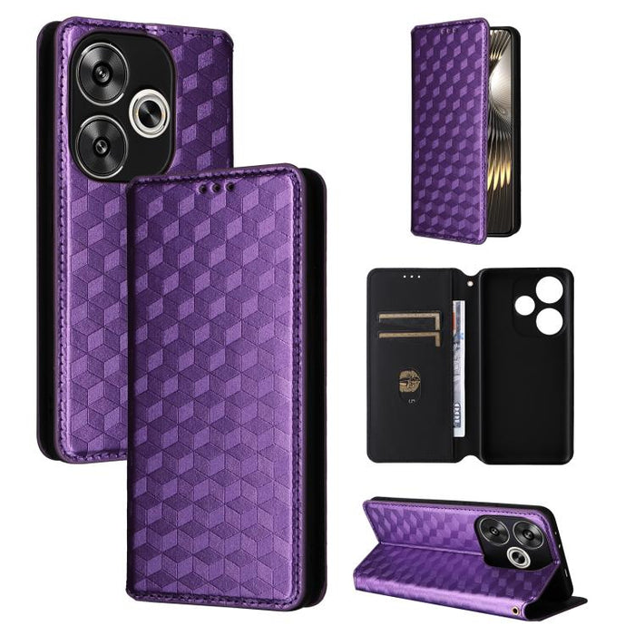 Funda de cuero plegable con textura de cuadrícula cúbica para teléfono, For Redmi K80 / K80 Pro, For Redmi Note 14 Pro 4G Global, For Redmi Note 14 4G 163.25mm, For Redmi Note 14 Pro+ 5G, For Redmi 14C 4G, For Redmi K70 Ultra                           ...