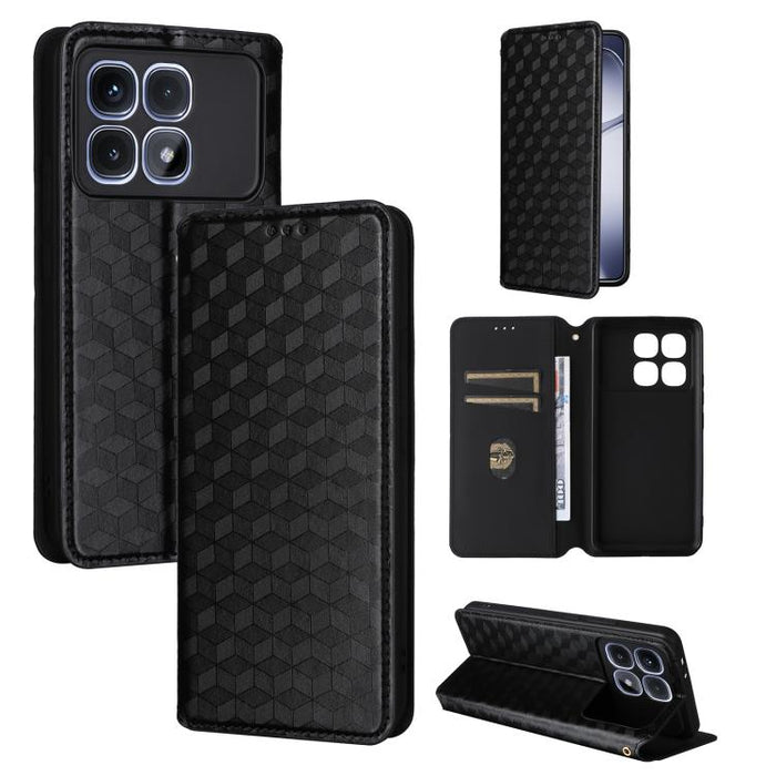 Funda de cuero plegable con textura de cuadrícula cúbica para teléfono, For Redmi K80 / K80 Pro, For Redmi Note 14 Pro 4G Global, For Redmi Note 14 4G 163.25mm, For Redmi Note 14 Pro+ 5G, For Redmi 14C 4G, For Redmi K70 Ultra                           ...