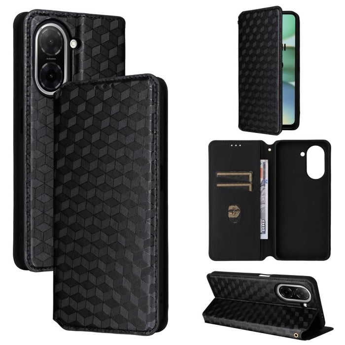 Funda de cuero plegable con textura de cuadrícula cúbica para teléfono, For Redmi K80 / K80 Pro, For Redmi Note 14 Pro 4G Global, For Redmi Note 14 4G 163.25mm, For Redmi Note 14 Pro+ 5G, For Redmi 14C 4G, For Redmi K70 Ultra                           ...