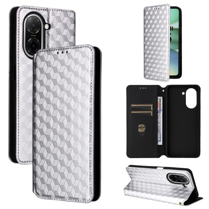 Funda de cuero plegable con textura de cuadrícula cúbica para teléfono, For Redmi K80 / K80 Pro, For Redmi Note 14 Pro 4G Global, For Redmi Note 14 4G 163.25mm, For Redmi Note 14 Pro+ 5G, For Redmi 14C 4G, For Redmi K70 Ultra                           ...