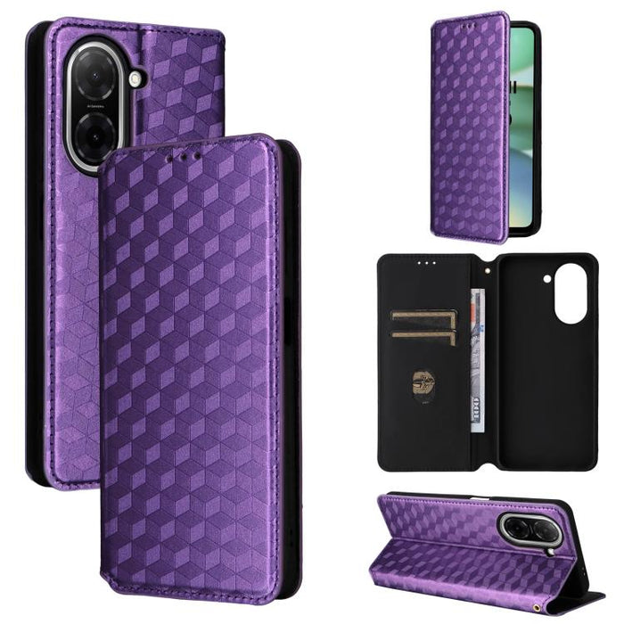 Funda de cuero plegable con textura de cuadrícula cúbica para teléfono, For Redmi K80 / K80 Pro, For Redmi Note 14 Pro 4G Global, For Redmi Note 14 4G 163.25mm, For Redmi Note 14 Pro+ 5G, For Redmi 14C 4G, For Redmi K70 Ultra                           ...