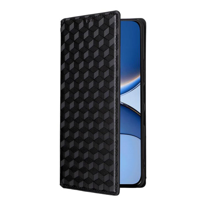 Funda de cuero plegable con textura de cuadrícula cúbica para teléfono, For Redmi K80 / K80 Pro, For Redmi Note 14 Pro 4G Global, For Redmi Note 14 4G 163.25mm, For Redmi Note 14 Pro+ 5G, For Redmi 14C 4G, For Redmi K70 Ultra                           ...