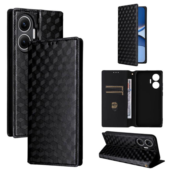 Funda de cuero plegable con textura de cuadrícula cúbica para teléfono, For Redmi K80 / K80 Pro, For Redmi Note 14 Pro 4G Global, For Redmi Note 14 4G 163.25mm, For Redmi Note 14 Pro+ 5G, For Redmi 14C 4G, For Redmi K70 Ultra                           ...