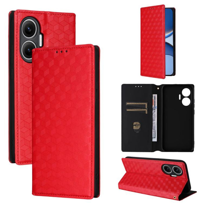 Funda de cuero plegable con textura de cuadrícula cúbica para teléfono, For Redmi K80 / K80 Pro, For Redmi Note 14 Pro 4G Global, For Redmi Note 14 4G 163.25mm, For Redmi Note 14 Pro+ 5G, For Redmi 14C 4G, For Redmi K70 Ultra                           ...